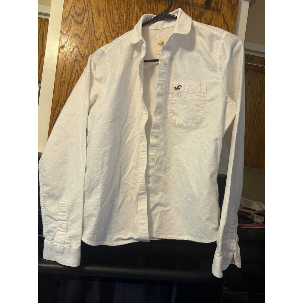 Hollister Mens White Oxford Button Down Shirt Long Sleeve Logo Pocket Size M